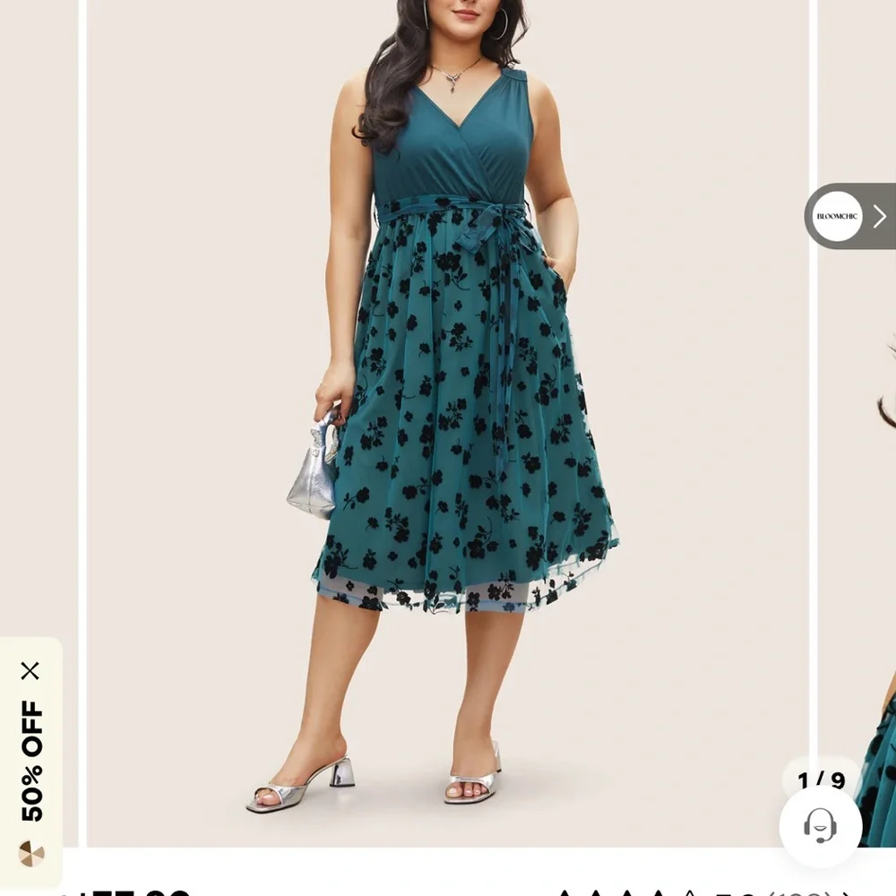 Elegant Teal Floral Dress - Picture 1 of 1